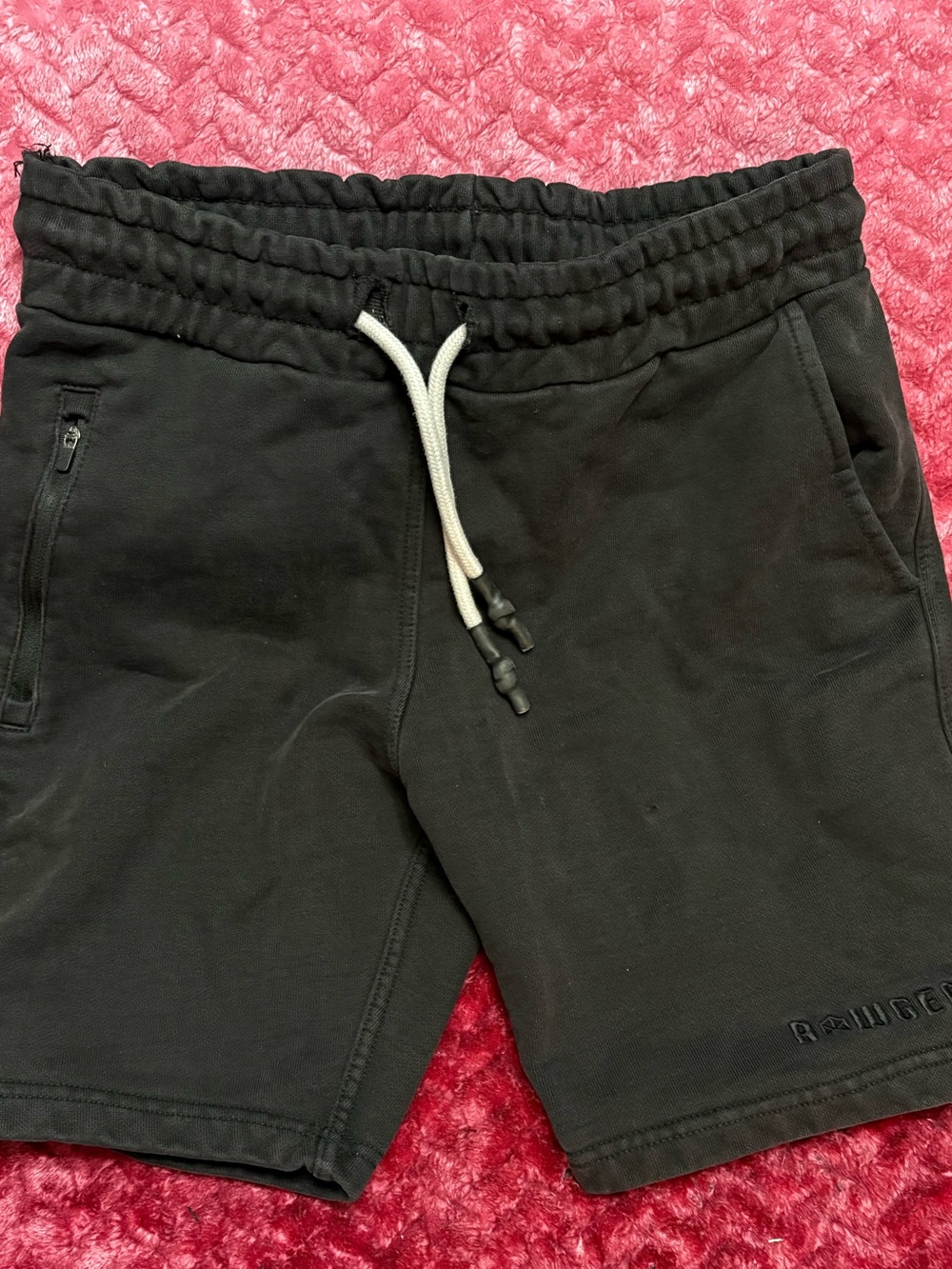 Men's Black Athletic Drawstring Shorts with Zipper Pocket